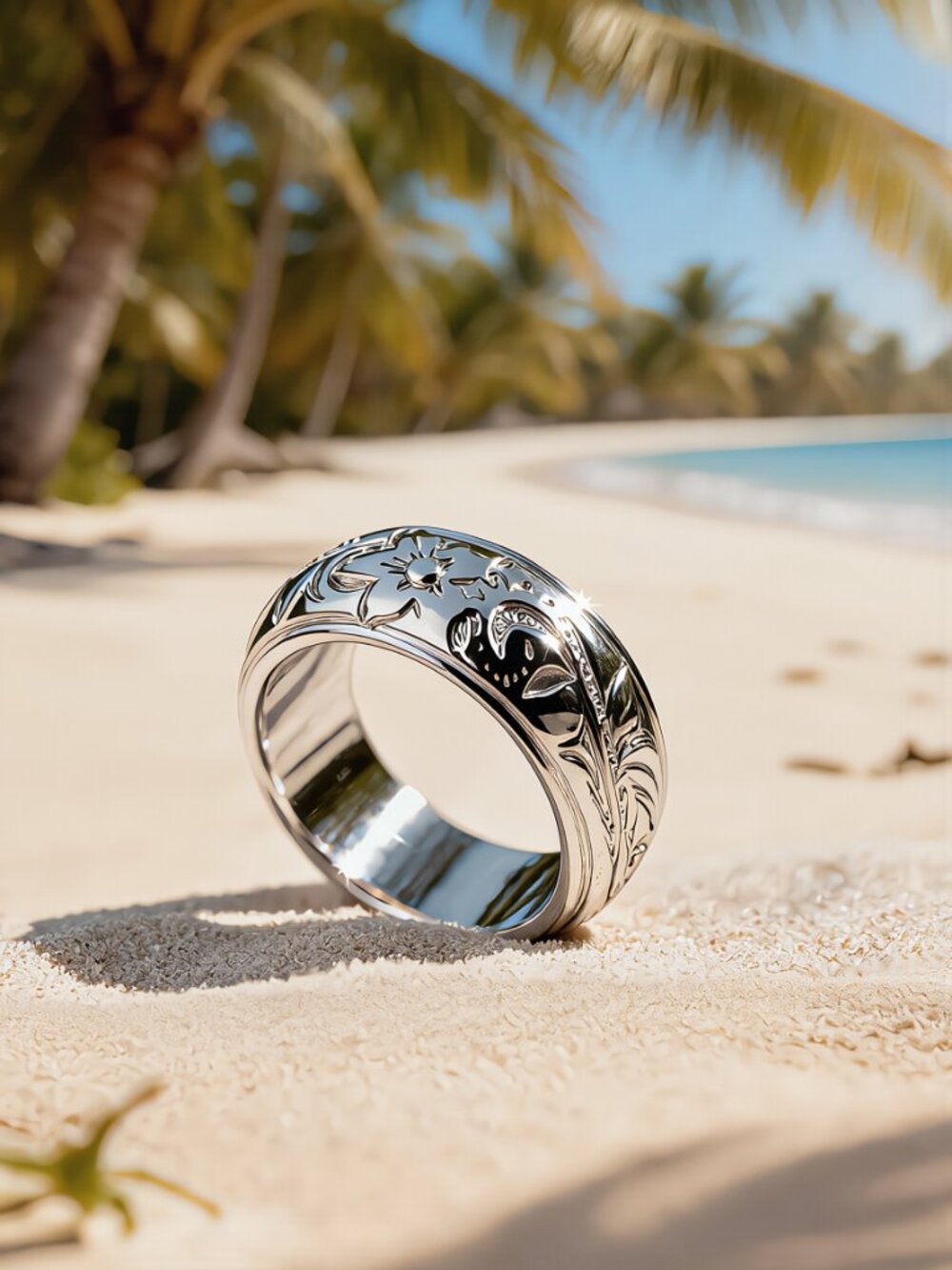 Silver 7mm Hawaiian Barrel Ring - Hawaiian Floral ring
